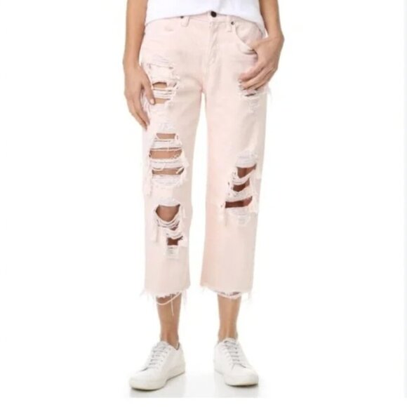 Alexander Wang Rival Cropped Jeans Distressed Destroyed Ripped Jean Off White 27 - Picture 1 of 11